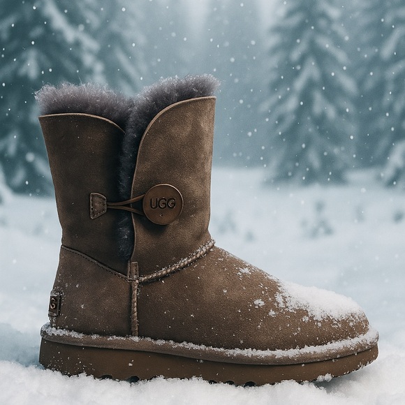 UGG® Australia Bailey Button 5803 faux fur and brown suede boots womens size 7 - Picture 3 of 16